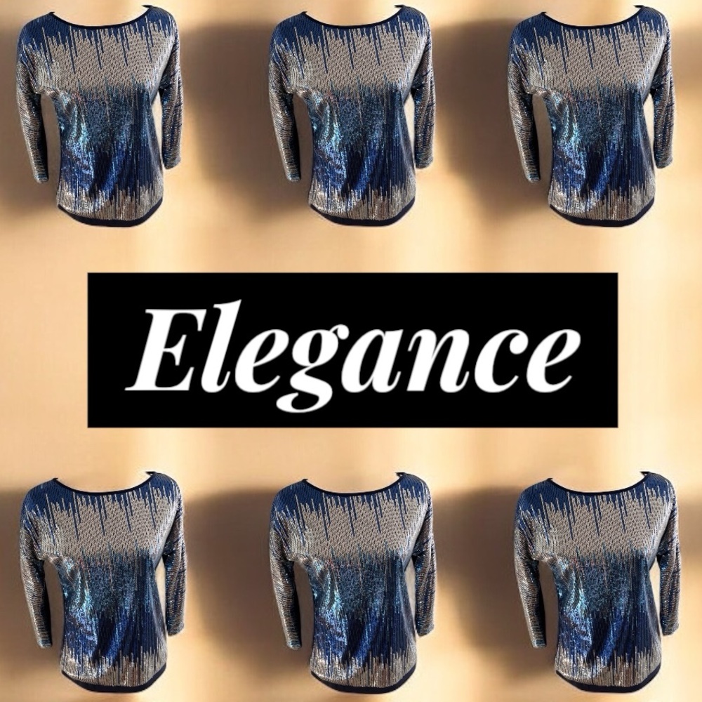 ~ Naeem Khan’s Tiny Sequins Blouse in Shades of Blue & Silver~Exquisite~size XS - Picture 4 of 14